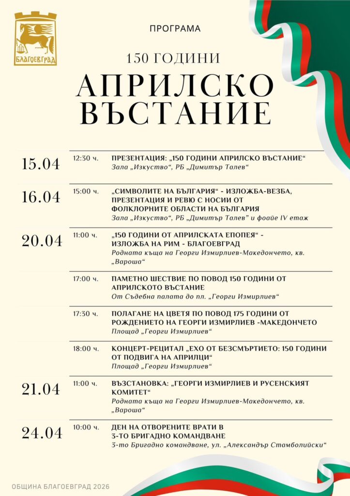 Априлско въстание Благоевград 150 години програмаСнимка: rodnavest.com