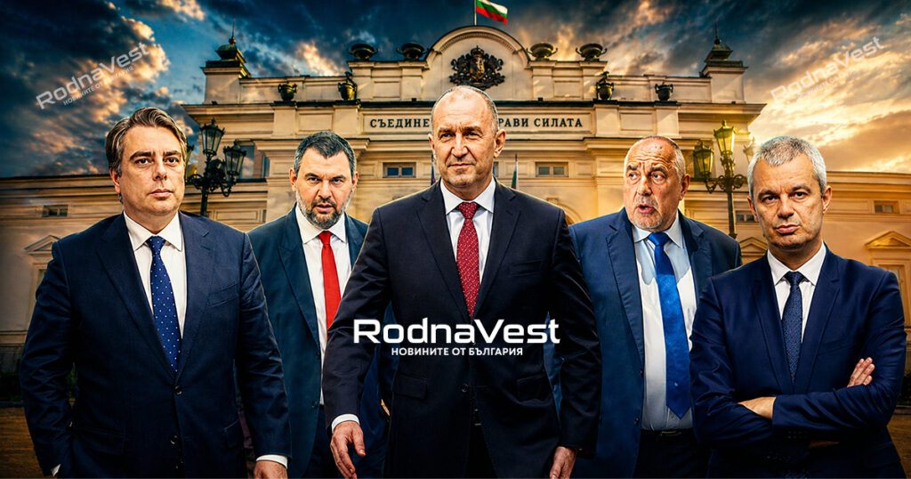 Политически лидери пред сградата на Народното събрание в контекста на новия парламент в България